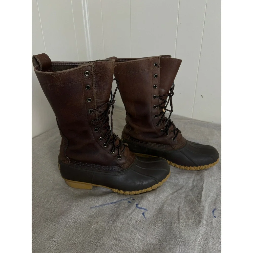 L.L. Bean Maine Hunting Shoes Mens Brown Good Leather Duck Boots 10 Inch